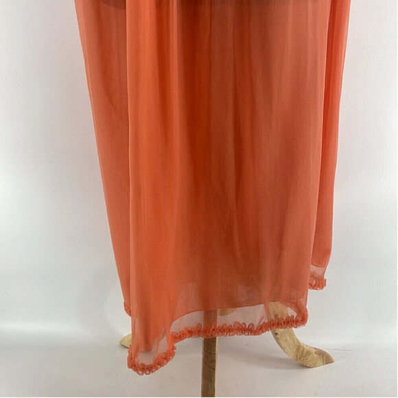 Vintage night coat house coat pajamas might dress coral house wife frills sz m-l - Picture 11 of 11